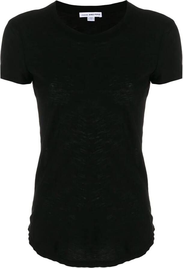 James Perse doorschijnend slub shirt met ronde hals Zwart