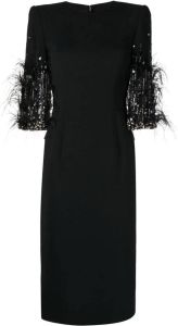 Jenny Packham Midi-jurk met veren detail Zwart