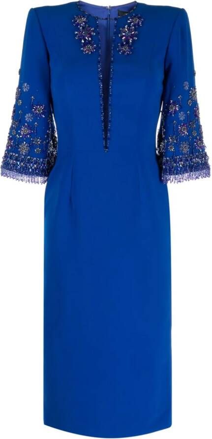 Jenny Packham Midi-jurk verfraaid met kralen Blauw