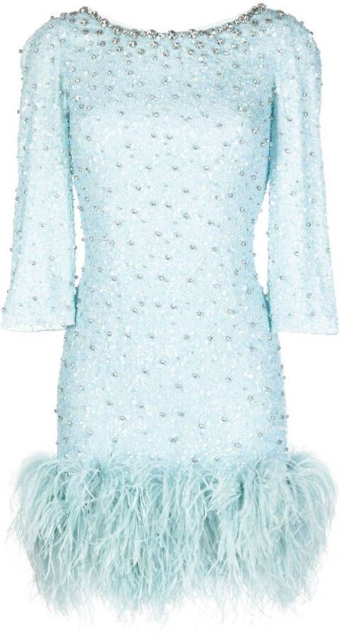 Jenny Packham Mini-jurk met veren afwerking Blauw