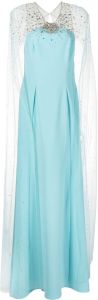 Jenny Packham Wren crystal-embellished cape gown Blauw