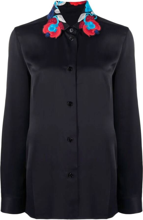 Jil Sander Blouse met geborduurde bloemen Blauw