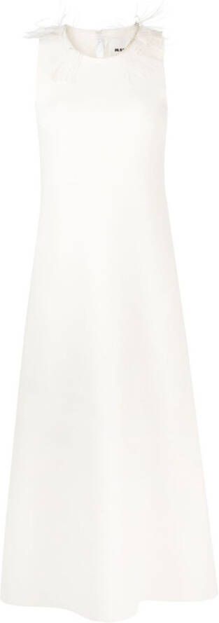 Jil Sander Jurk met veren afwerking Beige