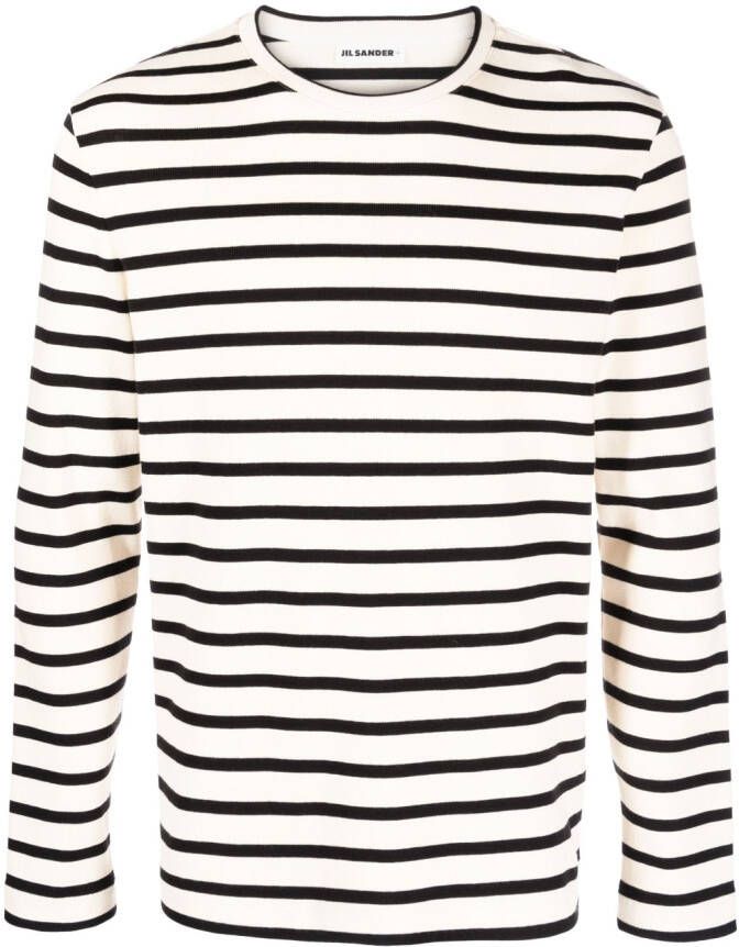 Jil Sander logo-patch striped cotton jumper Wit