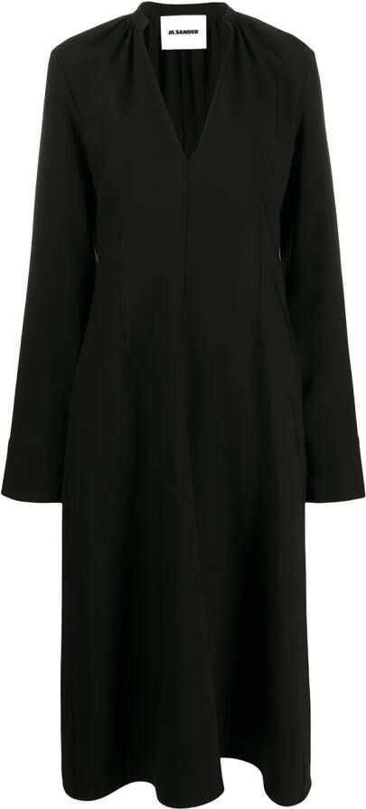 Jil Sander Midi-jurk met V-hals Zwart