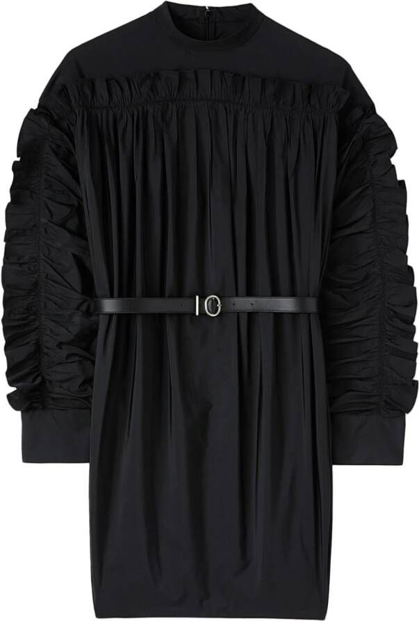 Jil Sander Mini-jurk met ruches en ronde hals Zwart