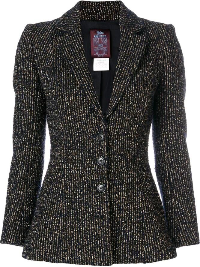 John Galliano Pre-Owned gestreepte metallic blazer Zwart - Foto 5