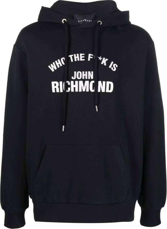 John Richmond Hoodie met geborduurd logo Zwart