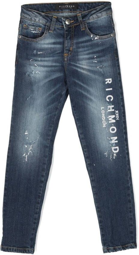 John Richmond Junior Amadir logo-print jeans Blauw