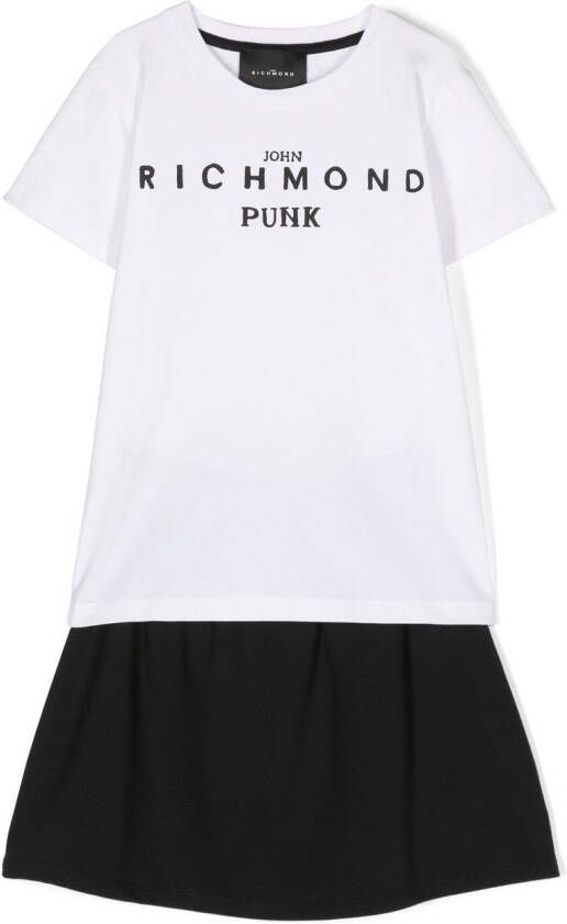 John Richmond Junior T-shirt en rok met logoprint Wit