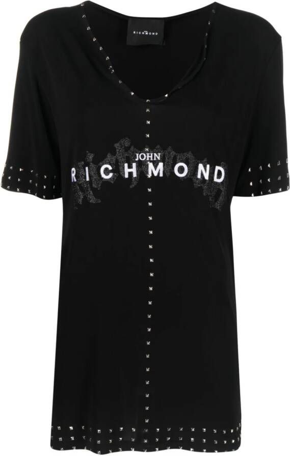 John Richmond logo-embroidered spike-stud T-shirt Zwart