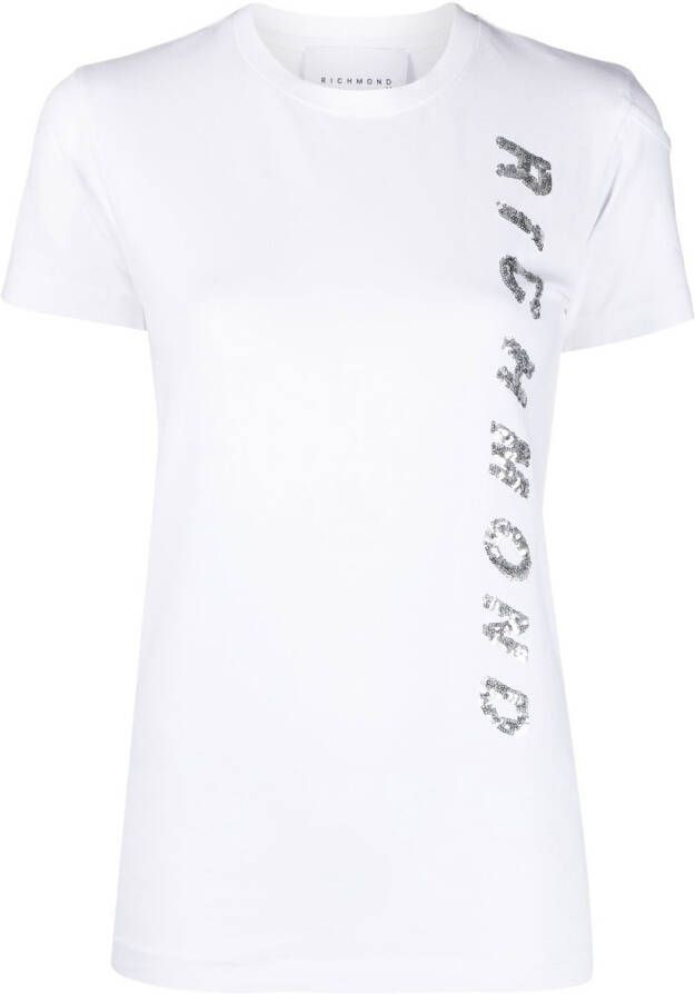 John Richmond T-shirt met pailletten logo Wit