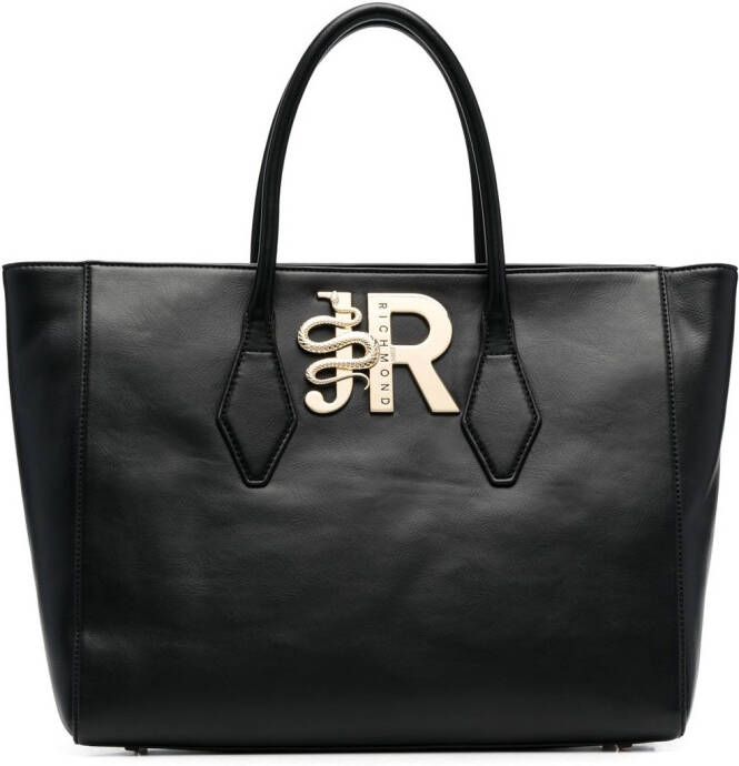 John Richmond Shopper met logoplakkaat Zwart