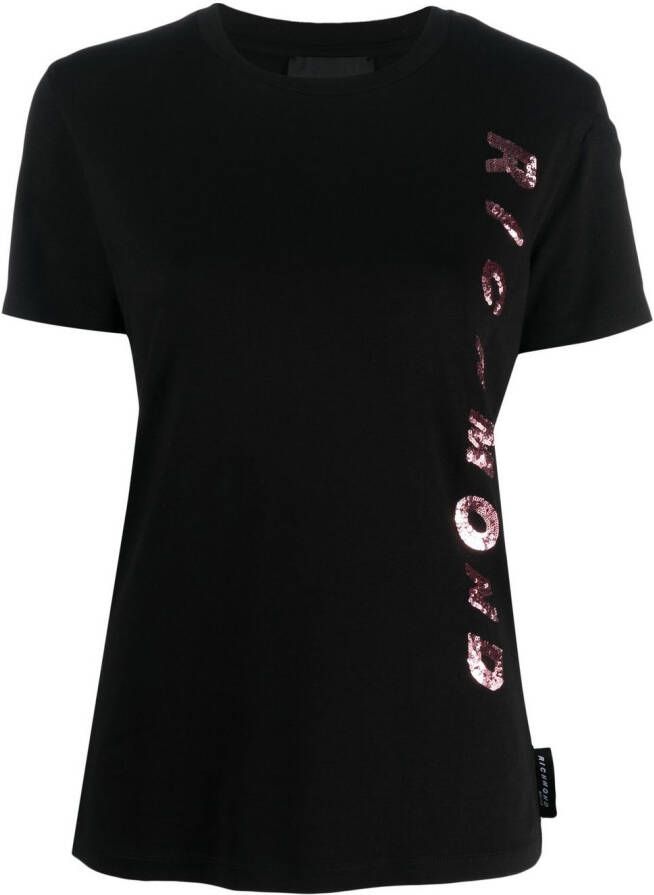 John Richmond T-shirt met logo van pailletten Zwart