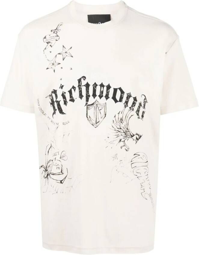 John Richmond T-shirt met logoprint Beige