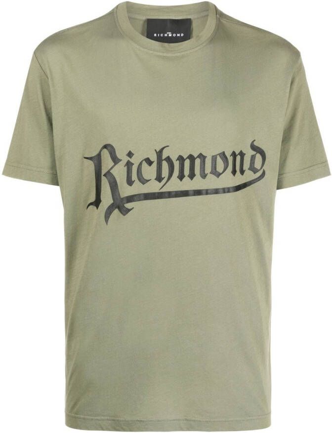 John Richmond T-shirt met logoprint Groen