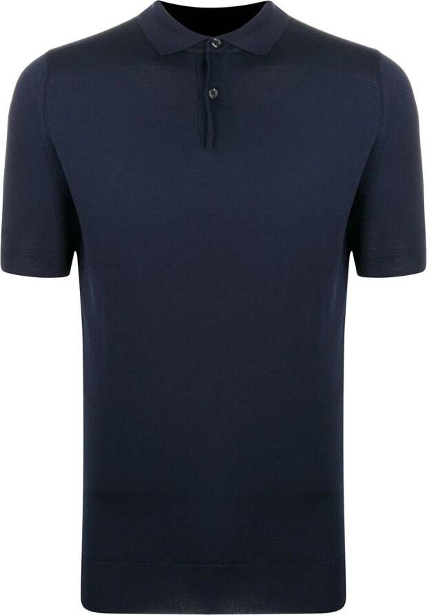 John Smedley Fijngebreid poloshirt Blauw