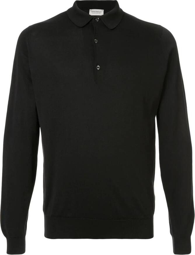John Smedley Poloshirt met lange mouwen Zwart