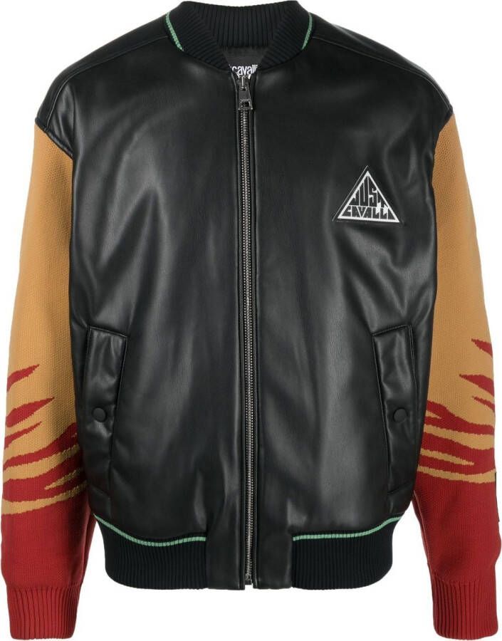Just Cavalli Leren bomberjack Zwart