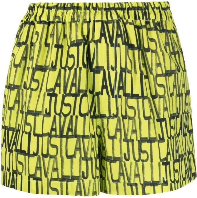 Just Cavalli Shorts met logoprint Geel