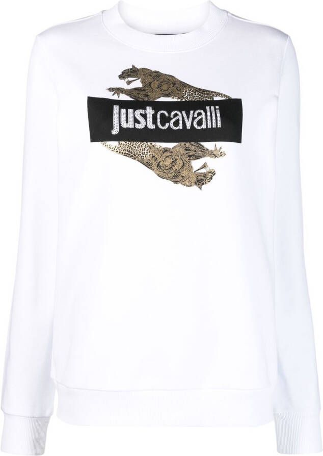 Just Cavalli Sweater met logo van stras Wit
