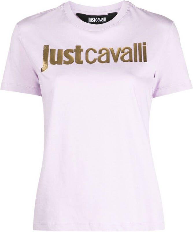 Just Cavalli T-shirt met logo-reliëf Paars