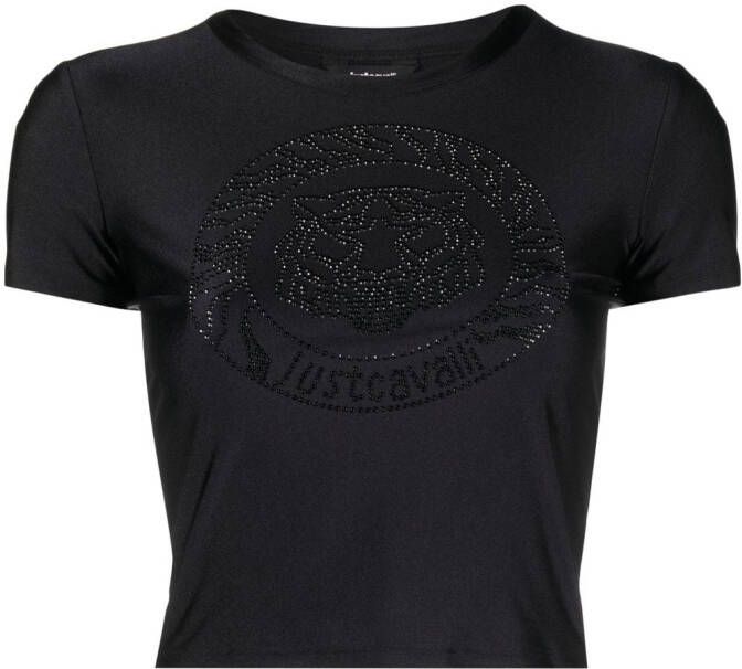 Just Cavalli T-shirt met logo van stras Zwart