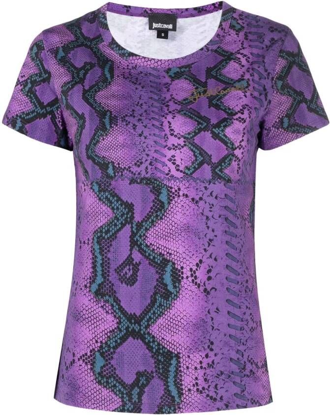 Just Cavalli T-shirt met slangenhuidprint Paars