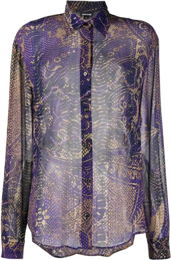 Just Cavalli T-shirt met slangenhuidprint Paars