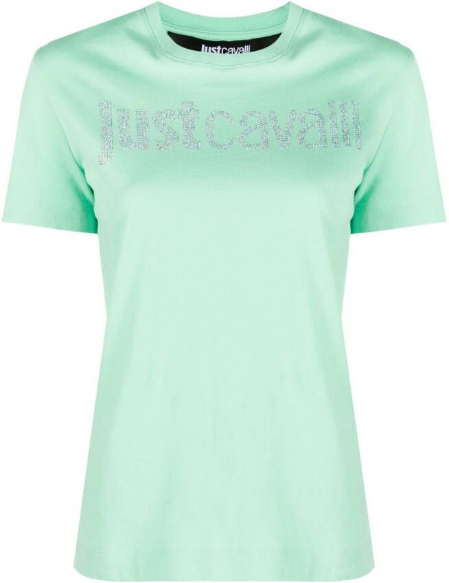Just Cavalli T-shirt met verfraaid logo Groen
