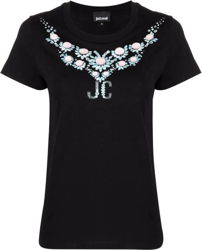 Just Cavalli T-shirt verfraaid met kristallen Zwart
