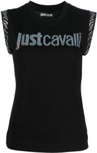 Just Cavalli Tanktop met stras logo Zwart