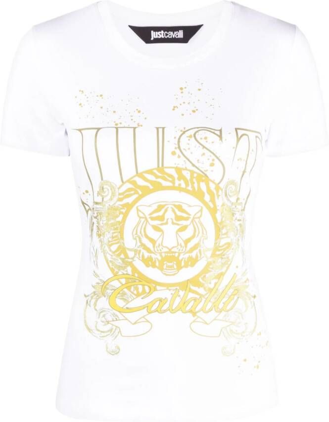 Just Cavalli T-shirt met tijgerkop patroon Wit
