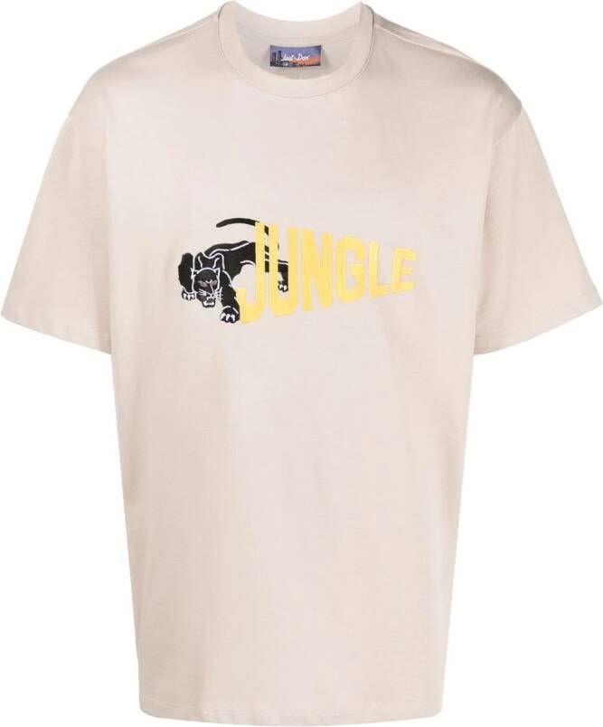 Just Don T-shirt met geborduurde tekst Beige