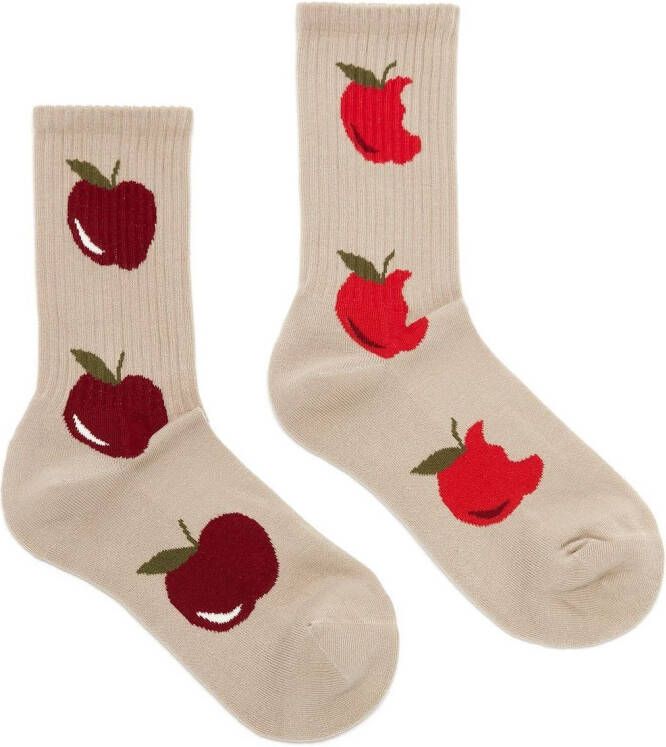 JW Anderson Geribbelde sokken met appelprint Beige