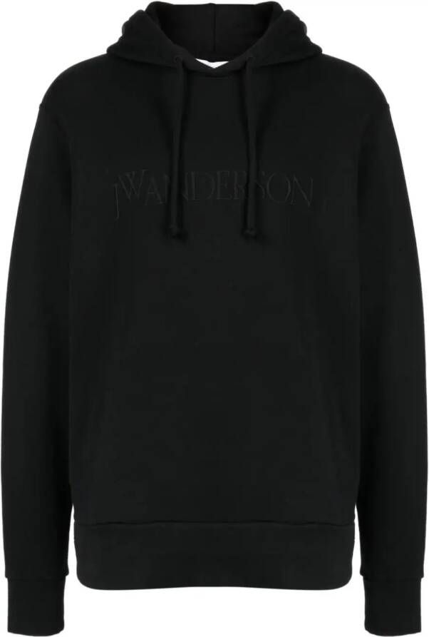 JW Anderson logo-embroidered cotton hoodie Zwart