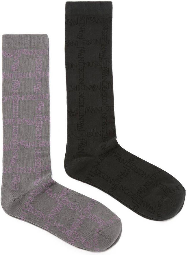 JW Anderson Twee paar sokken met logoprint Grijs