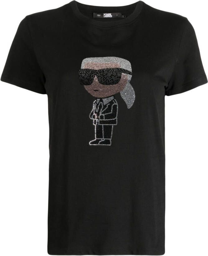 Karl Lagerfeld Ikonik T-shirt verfraaid met stras Zwart