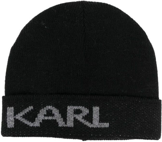Karl Lagerfeld Intarsia muts Zwart