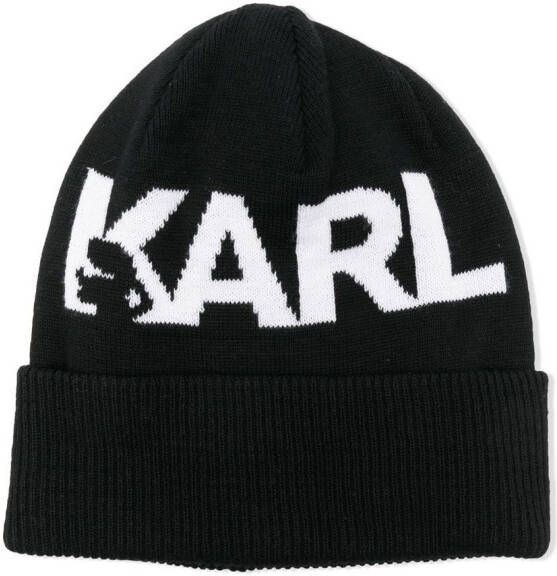 Karl Lagerfeld Kids Muts met geborduurd logo Zwart