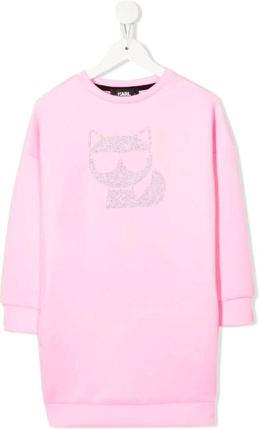Karl Lagerfeld Kids Sweaterjurk verfraaid met logo Roze