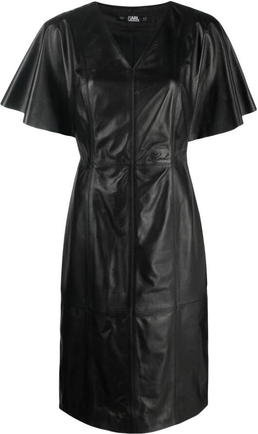 Karl Lagerfeld Leren midi-jurk Zwart