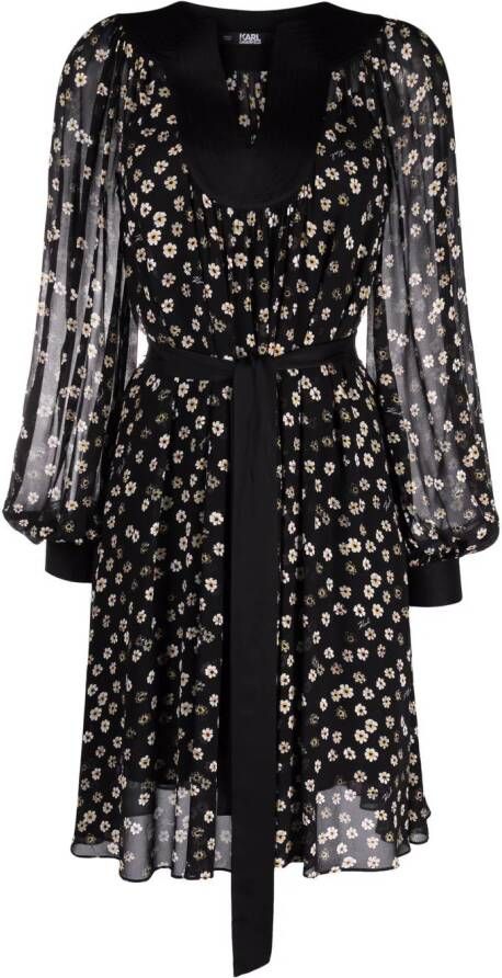Karl Lagerfeld Midi-jurk met bloemenprint Zwart