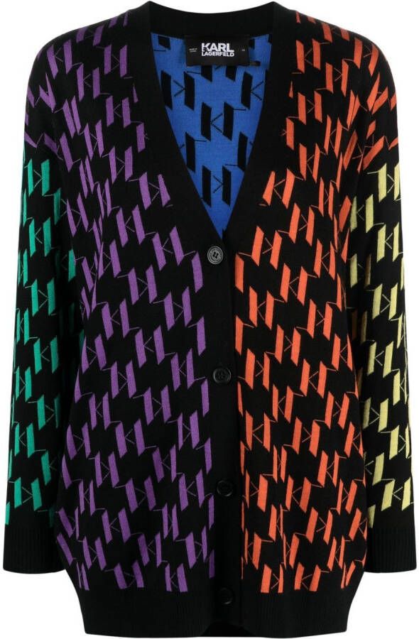 Karl Lagerfeld monogram-pattern V-neck cardigan Zwart