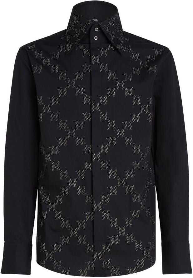 Karl Lagerfeld Hun's Pick overhemd met monogram patroon Zwart