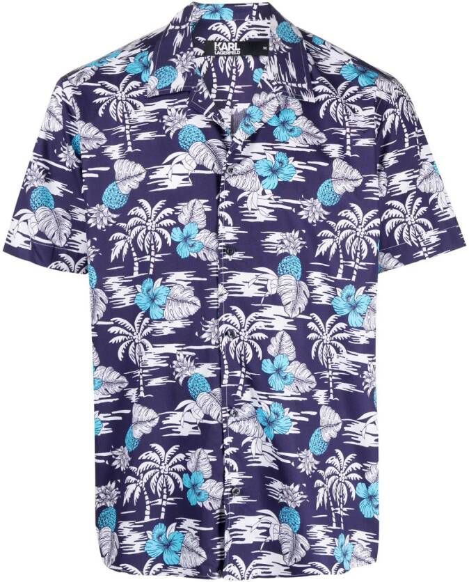 Karl Lagerfeld Overhemd met palmboomprint Blauw