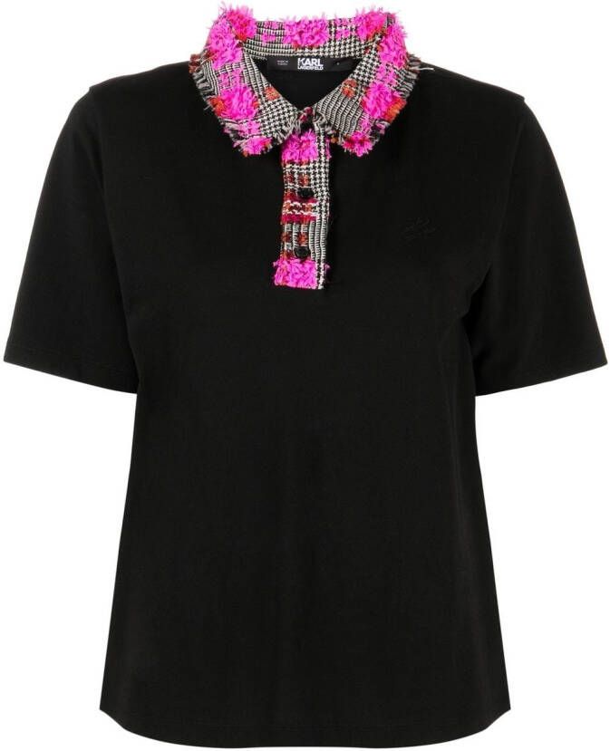 Karl Lagerfeld Poloshirt met bouclé kraag Zwart