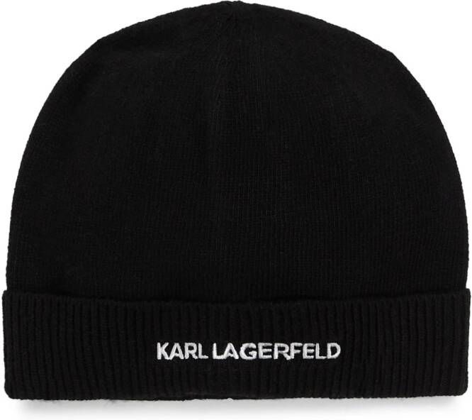 Karl Lagerfeld Ribgebreide muts Zwart