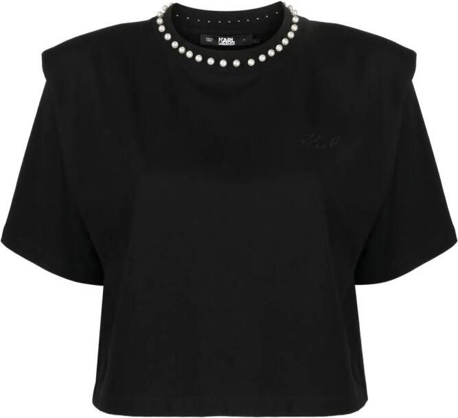 Karl Lagerfeld T-shirt met imitatie parels Zwart