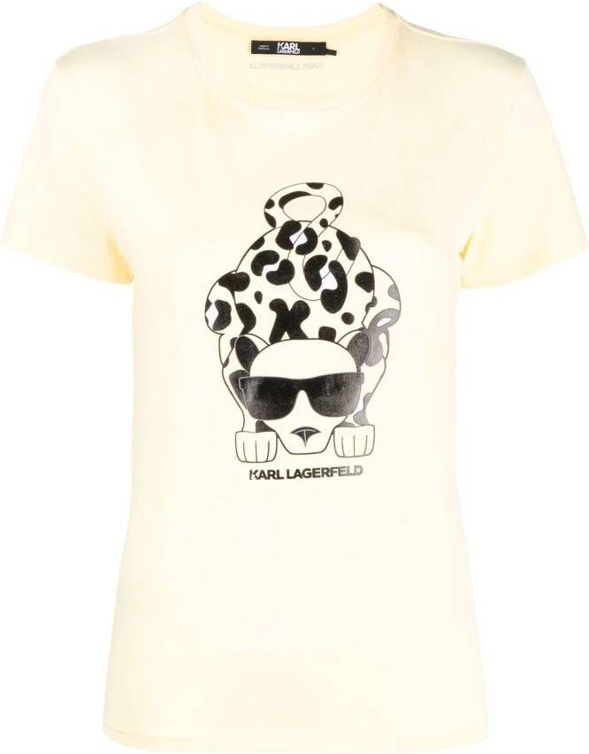Karl Lagerfeld T-shirt met luipaardprint Geel